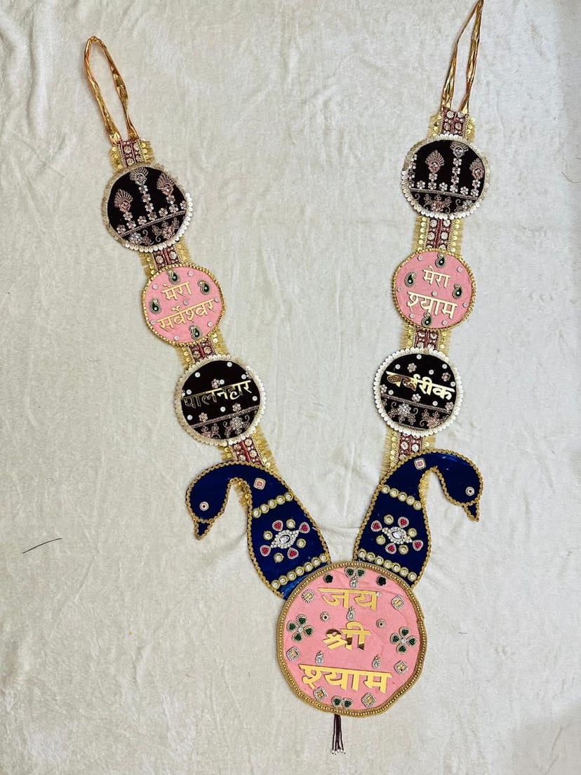 Handcrafted Shyam Baba Pink, Black & Blue Shringar Haar - Image 1