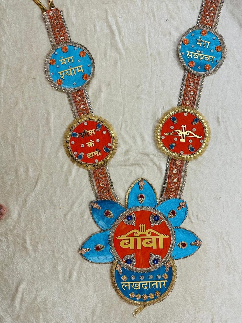Handcrafted Shyam Baba Sky Blue & Orange Shringar Haar - Image 1