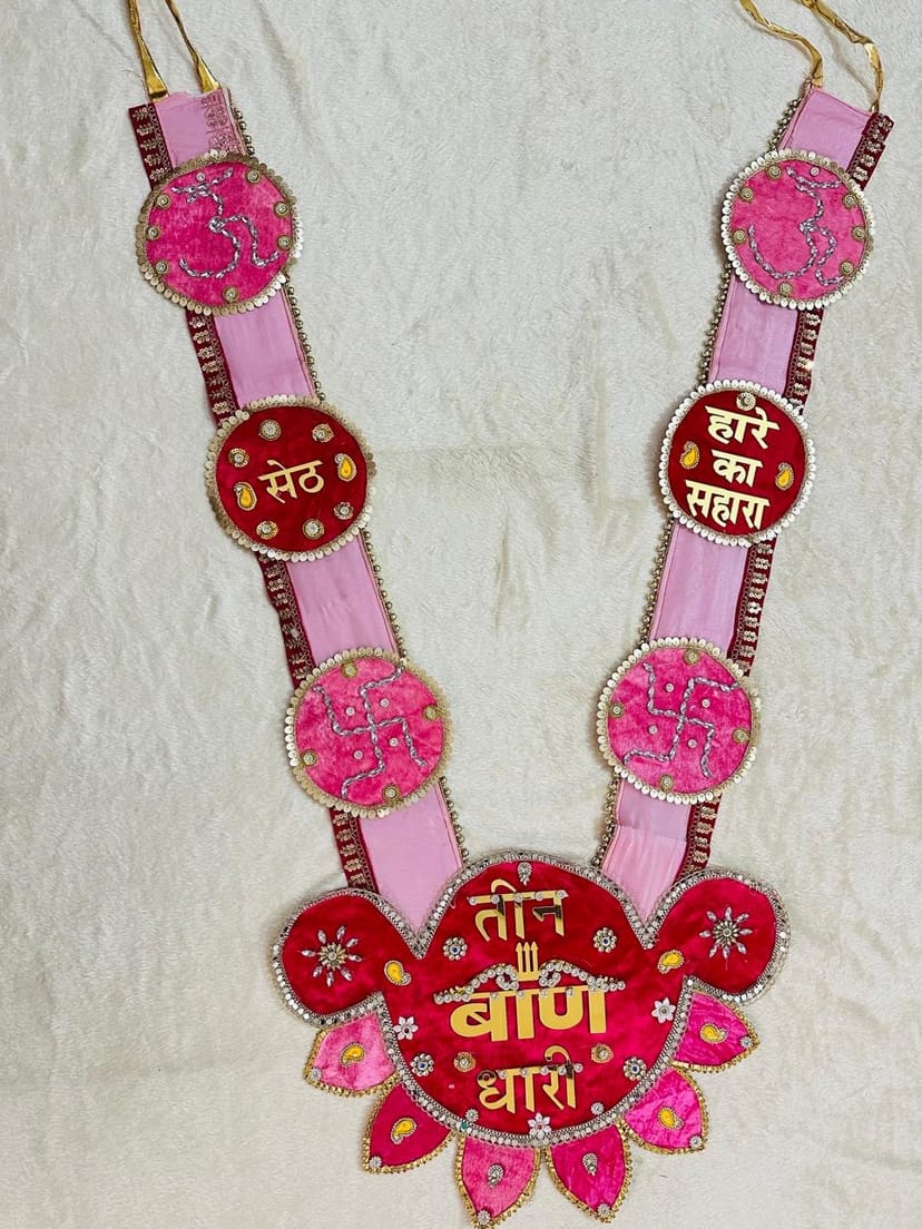 Handcrafted Shyam Baba Light Pink & Red Shringar Haar - Image 1
