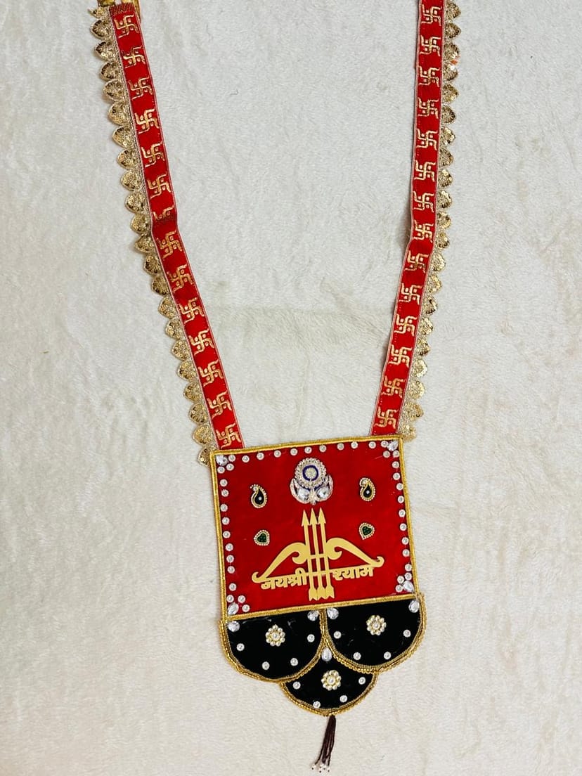 Handcrafted Shyam Baba Red & Black Velvet Swastik Shringar Haar - Image 1