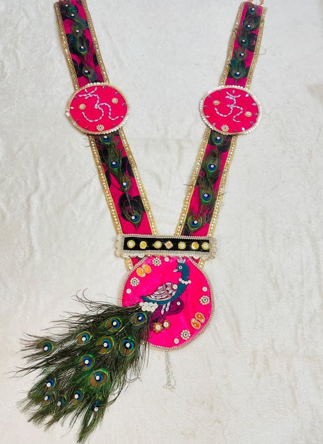 Handcrafted Shyam Baba Bright Pink Peacock Feather Shringar Haar