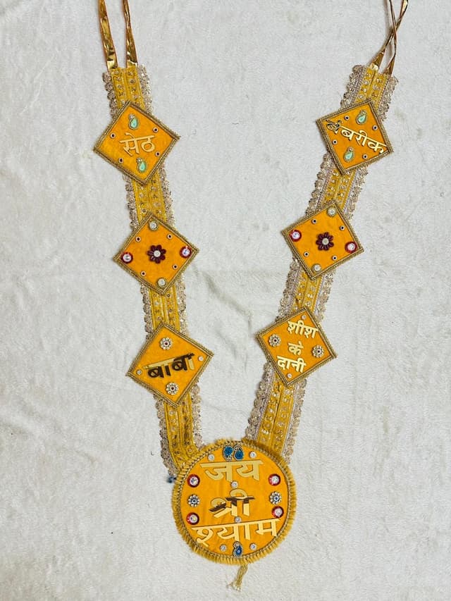 Handcrafted Shyam Baba Bright Yellow Diamond Shringar Haar
