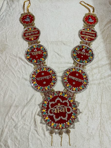 Handcrafted Shyam Baba Deep Red Velvet Multi-Circle Shringar Haar - Image 1