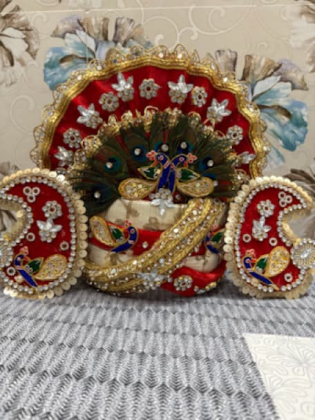Handcrafted Shyam Baba Heavy Designer Mukut & Kundal Set with Mor Pankh