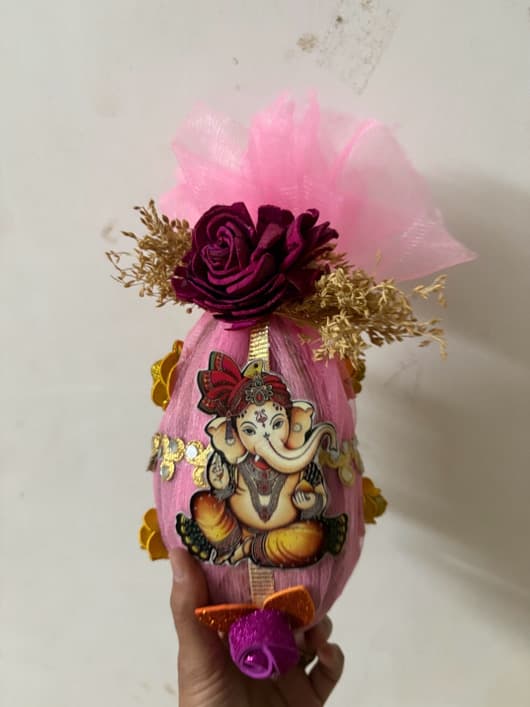 Handcrafted Designer Decorated Nariyal / Puja Coconut with Lord Ganesha Accent