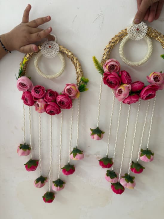 Handcrafted Pink Peony & Pearl Wall Hanging / Toran Set - 2 Pcs