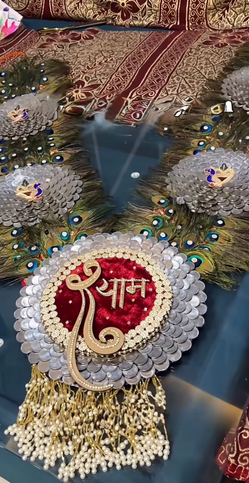 Handcrafted Designer Heavy Shyam Baba Real 1 Rupee Coin & Peacock Feather Haar / Mala - Image 1